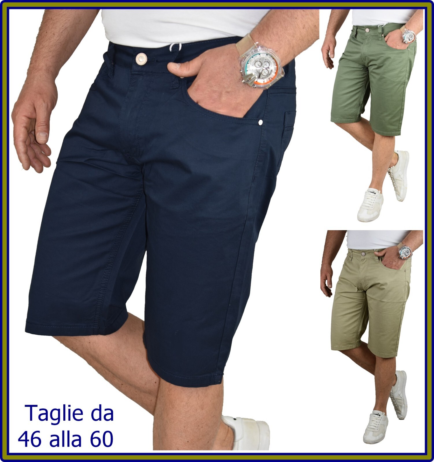 Bermudas Hombre Talla Grande Pantalones Cortos De Vaqueros Algodón 5 Bolsillos
