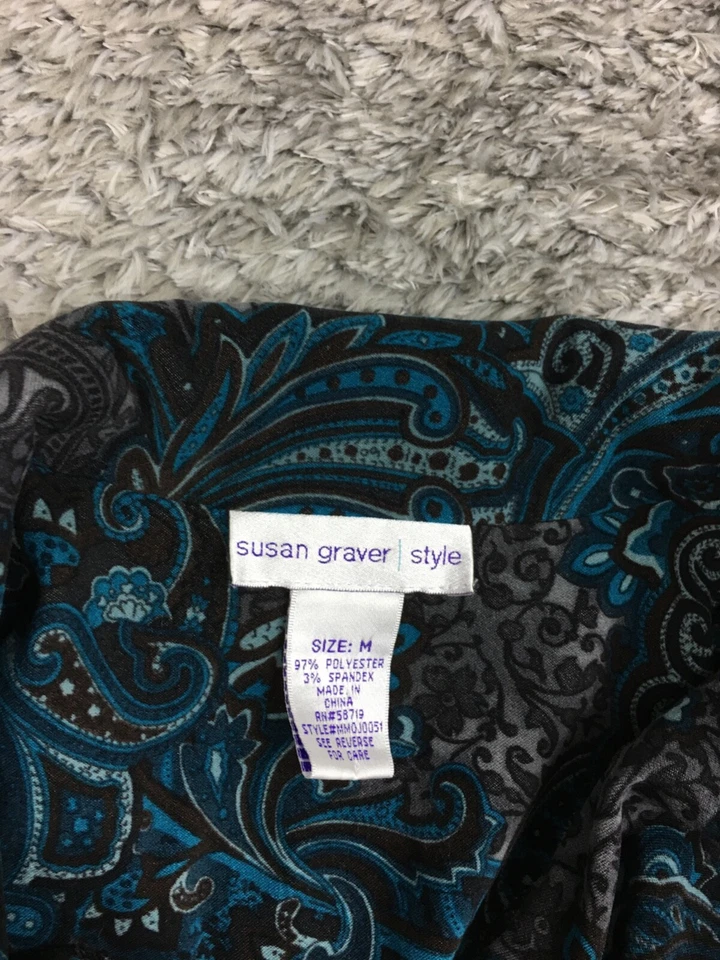 Chaqueta estilo Susan Graver para mujer talla mediana azul a cuadros botón cachemir Foto 4 de 4