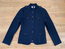 New Faconnable Womens Sz 6 Charcoal Red Pin-strap Military Jacket Blazer Wool