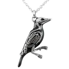 Stainless Steel Crow Bird Skeleton Necklace Raven Bone Pendant