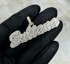 Mens Customized 2ct Lab Created Diamond Name Sign Pendant 14k White Gold Plated