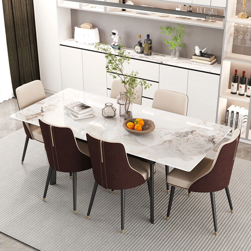Mesa de comedor grande extensible de mármol de piedra sinterizada de 51-63 pulgadas Foto 2 de 4