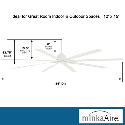 Minka Aire F896-84-WHF Xtreme H2O 84" Outdoor Flat White Ceiling Fan with Remote - Picture 2 of 4