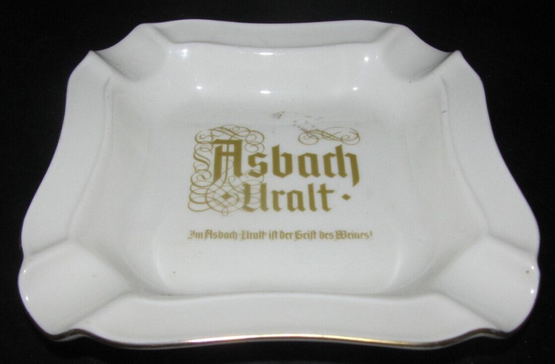  Vintage Asbach Uralt Cigar Cigarette Ashtray Heinrich Germany 5.5” Gold Rim  
