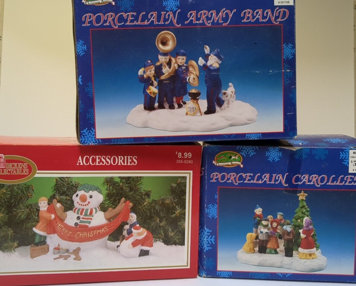 Vintage Porcelain Army Band Carolers and Merry Christmas Snowman Figurine