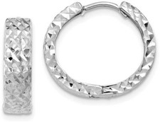 12mm 14K White Gold Shiny-Cut Hinged Hoop Earrings Y7927