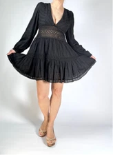 Get FREE PROPLE Dress Black Embroidered Lace Mini Dress Size 8