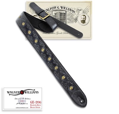 Walker & Williams GE-206 Glazed Black Norse Strap with Antiqued Brass Coin Studs