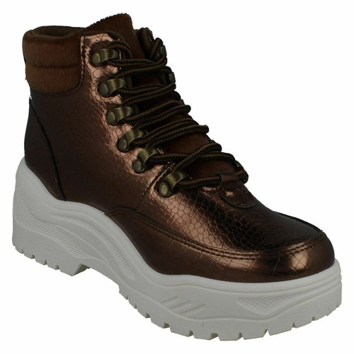 Damen F4R437 Winter Schnürer Plateau Grob Stiefeletten Von Spot On Ausverkauf - Bild 14 von 17