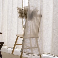 Natural Linen Blended Farmhouse Curtains 84 Inches Long Living Room Boho Curt...