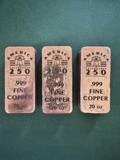 3 Hand Poured 250 Year Anniversary Copper Bars 60 oz Total