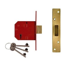 Image of Union 2134E 5 Lever BS Mortice Deadlock Satin Brass Finish 67mm 2.5in Box