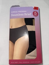 Carole Hochman Women's Seamless Brief 5-Pack Full Coverage, Black/Beige, Size M