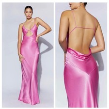 Meshki Sadie Maxi Satin Halter Ruched Slip Dress Pink Size XL Wedding Guest