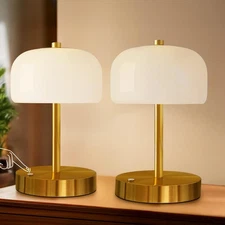 9" Cordless Table Lamps Set of 2, Gold Rechargeable Battery Operated Lamp, 3-...