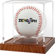 Baseball Display Case - Clear Acrylic Baseball Holder with Solid Wood Base, UV P
