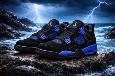 Men's  Jordan 4 Retro Black Blue Thunder Size US 7-12