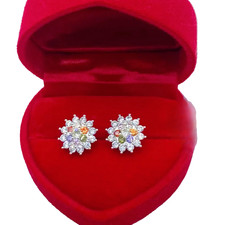 Thai Noppakao 9 Gem Pikun Flower Earrings Gold Plated Lucky Jewelry CZ Diamond