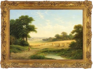 Harvest Landscape Antique Oil Painting by Walter Heath Williams (fl.1841 1876)