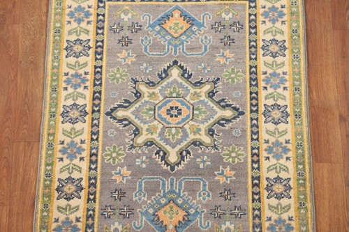 Grau Geometrisch Kazak Akzent Teppich 3x4 Handarbeit Wolle Orientteppich für Foyer - Bild 4 von 18