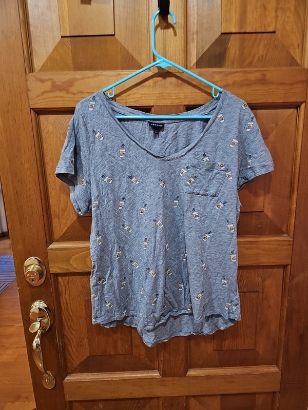Used Torrid Size 2 Top Grey W/ Pumpkin Coffee Cups Fall PSL Cute Plus Size Shirt