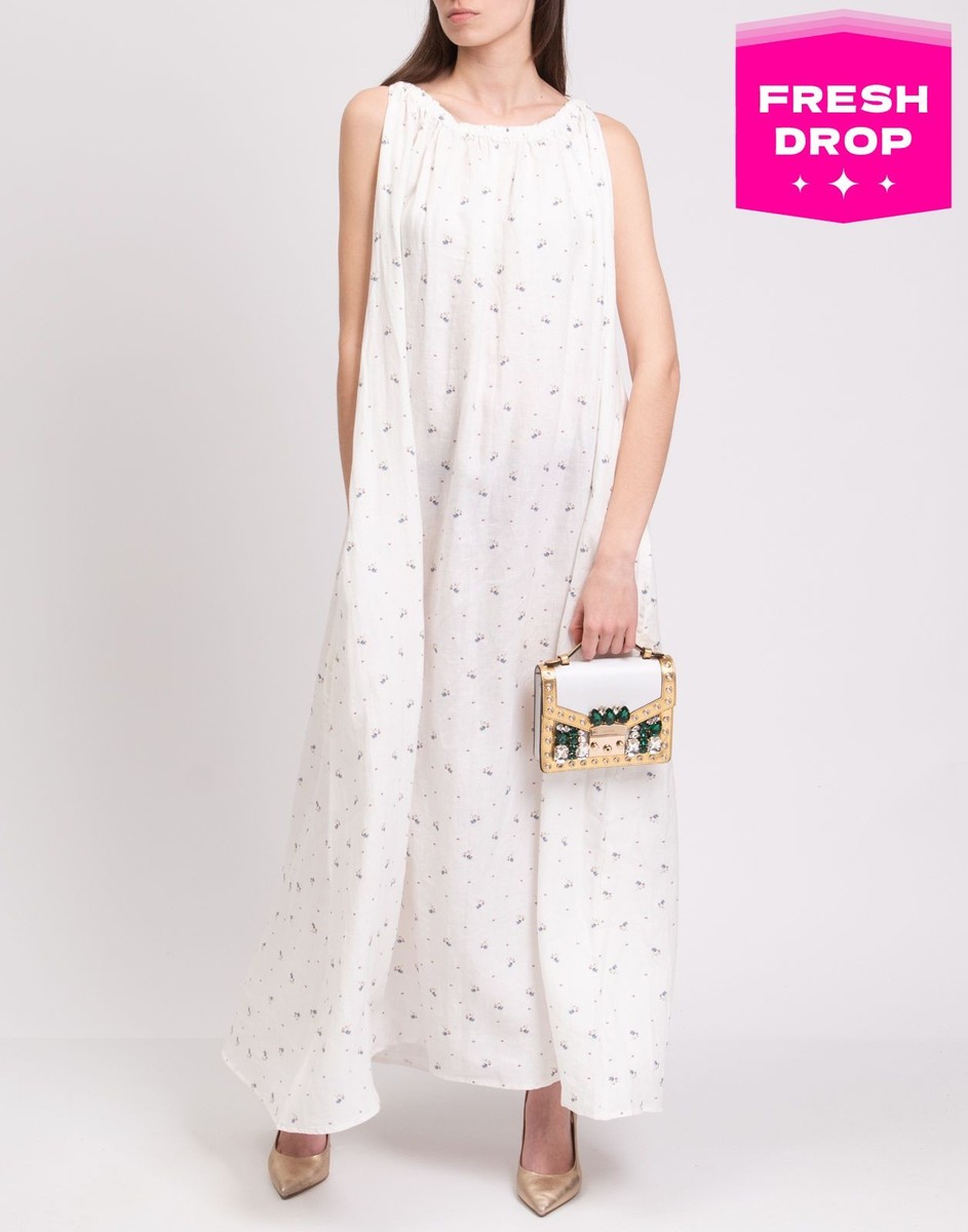 RRP272 DEIJI STUDIOS Linen Maxi Dress One Size White Floral