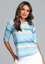 NWT IBKUL Susan Seafoam Ruched Elbow Sleeve Mock Golf Top S M L XL XXL
