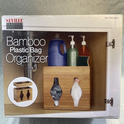 Seville Bamboo Plastic Bag Organizer Holder Kitchen Pantry Closets Bathroom Room