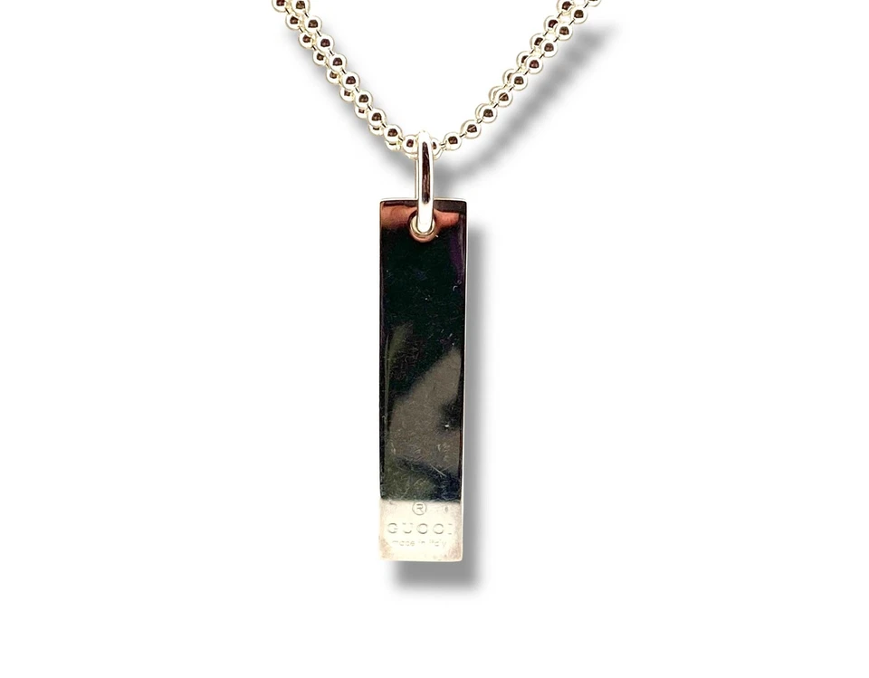 Gucci Sterling Silver Bar Pendant Designer Jewelry Necklace - Image 3 of 4
