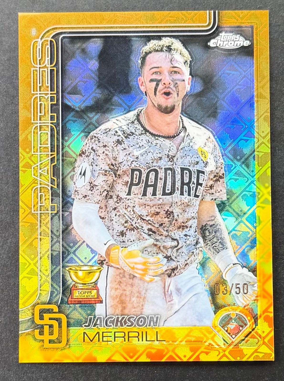 2025 Topps Chrome Logofractor Jackson Merrill #61 Gold Image Variation /50 SP