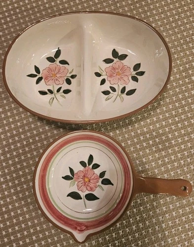 Pair of Vintage Stangl Pottery Wild Rose Pattern Serving Pieces