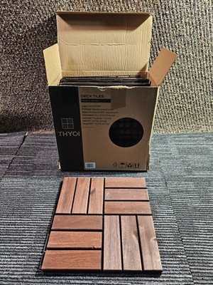 (QTY 10) THYOI Deck Tiles, Patio Flooring 12'' x 12'' Waterproof Acacia Wood Tiles