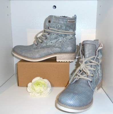 Stiefeletten Damen   Lace-up Ankle Boots Schnürstiefeletten Dockers Gr. 37 Grau