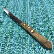 Vtg Geneva Forge Stainless Serrated Curved Grapefruit Knife Wood Handle USA
