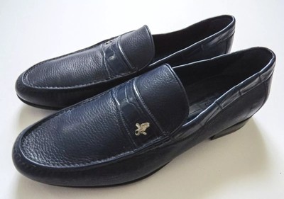 STEFANO RICCI Blue Grain Leather Crocodile Trim Eagle Shoes 10 US 43 Euro 9 UK