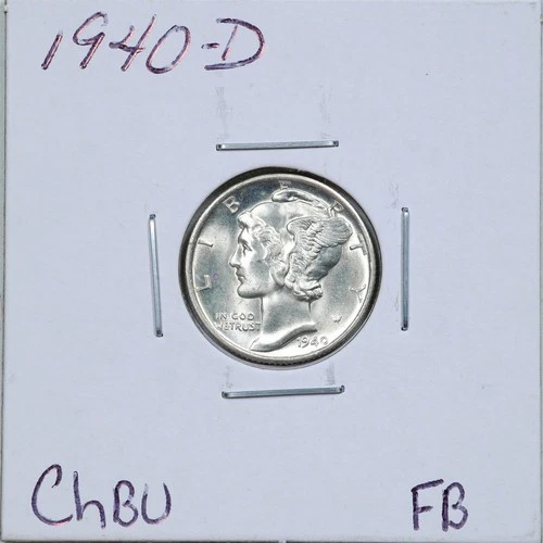1940-D 10C Mercury Winged Liberty Silver Dime in Choice BU Condition FB #6315