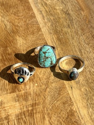 Sterling Silver Southwestern Turquoise Bear Paw Rings Set of 3, multiple sizes 