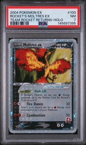 2004 POKEMON EX TEAM ROCKET RETURNS #100 ROCKET'S MOLTRES EX-HOLO PSA 7