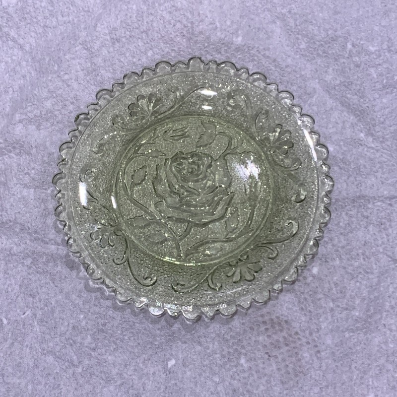 Jeannette or Tiara, Rare Mint Green Glass Dish • Embossed Rose Floral Plate • 4”