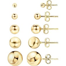 14k Gold Ball Stud Earrings, High Polish Fini...