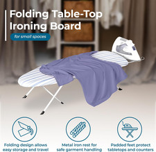 Folding Tabletop Ironing Board with Iron Rest, Blue, 32  L X 12  W, Steel Frame