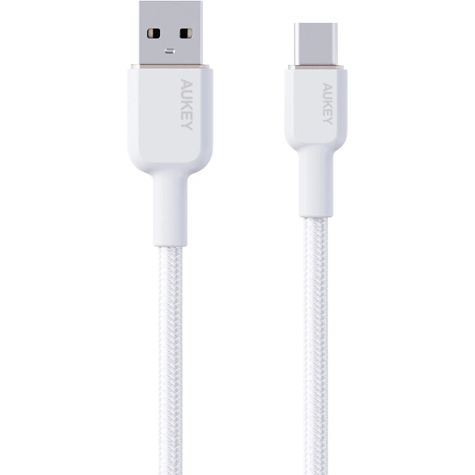 AUKEY CB-NAC1 White Nylon Braided USB-A to USB-C Cable - Image 2 of 4