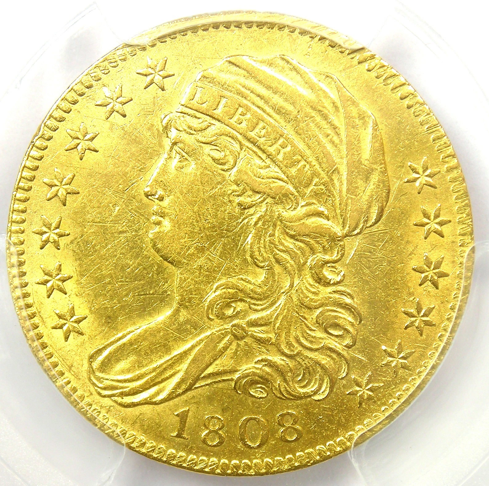 1808 Capped Bust Gold Half Eagle $5 Coin - Certified PCGS AU Details - Rare!