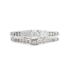 .55ctw Round Cut Diamond Three-Stone Wedding Set Rings 14k White Gold Size 8