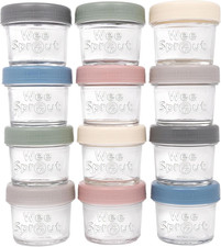 Glass Baby Food Storage Jars w/Lids 4 oz, 12 Pack Set Snack, Puree, Reusable S