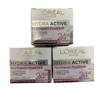 3x L'ORÉAL PARiS -  Gesichtscreme Hydra Active Feuchtigkeitspflege Tag (3x50ml)