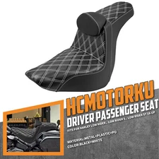 Driver Passenger Gel Seat White Line w/ Backrest For Harley 2018-2025 Low Rider