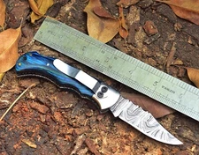 Handmade Damascus Folding Blade Pocket Knife-Lock Back-Clip Holder