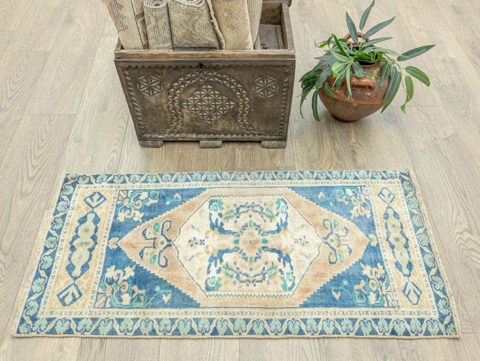 Corredor de baño turco hecho a mano - Felpudo vintage 1,8 x 3,7 pies - Alfombra pequeña Oushak Foto 4 de 4