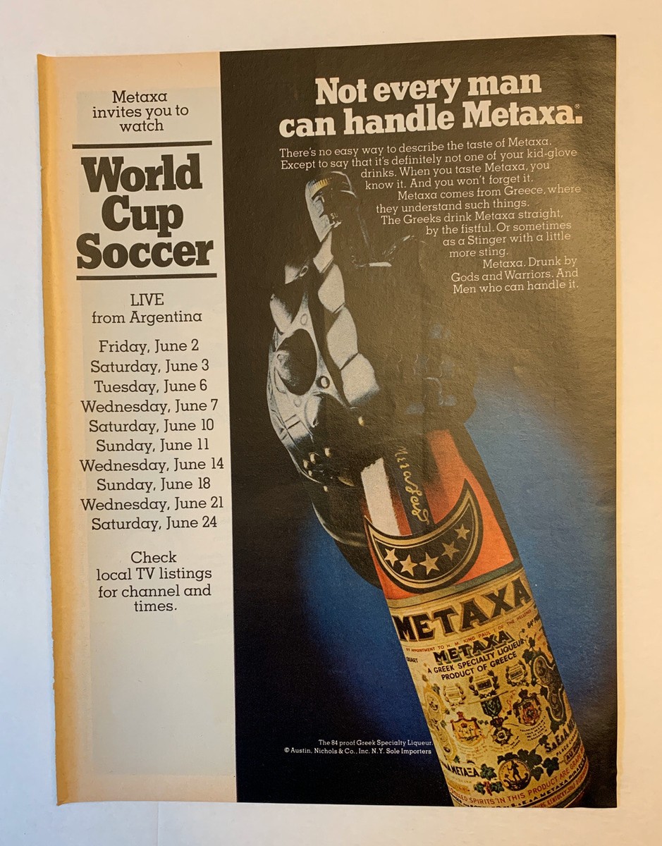 1978 Metaxa Ouzo Greek Specialty Liquor Print Ad Vintage FIFA